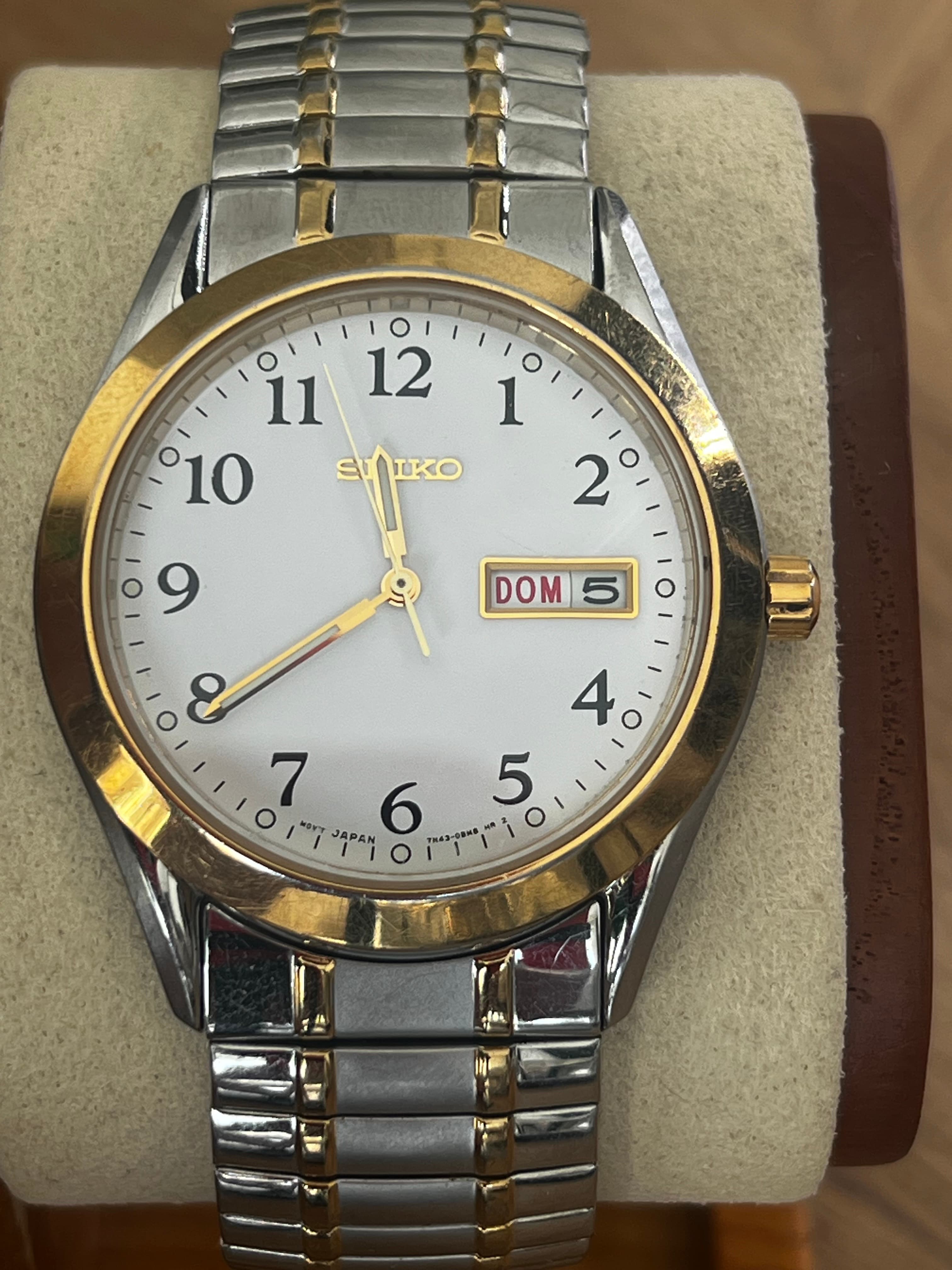 Seiko DayDate Two-Tone with White Dial Quartz Watch 7N43-0AM0